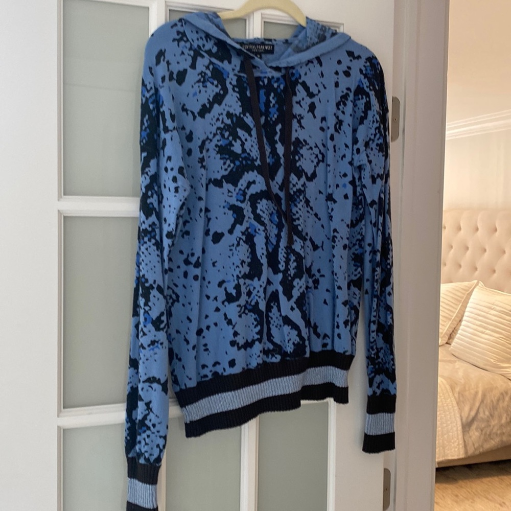 Central Park West Hooded Blue and Black Top.Size Medium